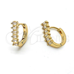 Argolla Huggie 5.132.023 Oro Laminado, Diseño de Baguette, con Blanca Zirconia Cubica, Pulido, Tono Dorado
