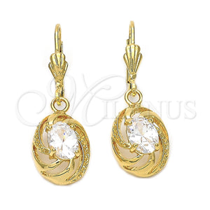 Arete Colgante 5.073.010 Oro Laminado, Diseño de Sol, con Blanca Zirconia Cubica, Pulido, Tono Dorado