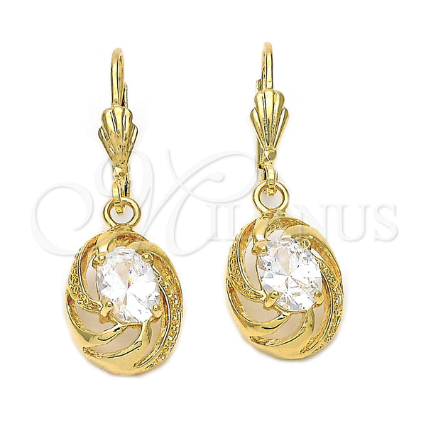 Arete Colgante 5.073.010 Oro Laminado, Diseño de Sol, con Blanca Zirconia Cubica, Pulido, Tono Dorado