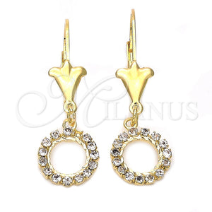 Arete Colgante 095.008.1 Oro Laminado, Diseño de Flor, con Blanca Zirconia Cubica, Pulido, Tono Dorado