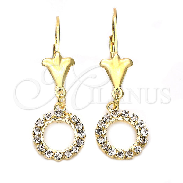 Arete Colgante 095.008.1 Oro Laminado, Diseño de Flor, con Blanca Zirconia Cubica, Pulido, Tono Dorado