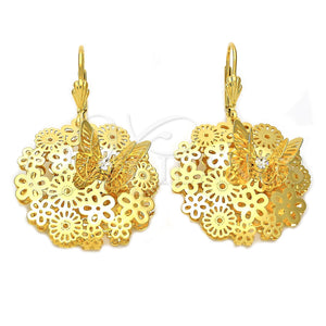 Arete Colgante 5.093.001 Oro Laminado, Diseño de Mariposa y Flor, con Blanca Zirconia Cubica, Pulido, Tono Dorado