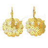 Arete Colgante 5.093.001 Oro Laminado, Diseño de Mariposa y Flor, con Blanca Zirconia Cubica, Pulido, Tono Dorado