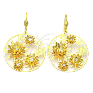 Arete Colgante 5.070.012 Oro Laminado, Diseño de Flor, con Blanca Zirconia Cubica, Pulido, Tono Dorado