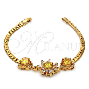 Pulsera Elegante 27.006 Oro Laminado, Diseño de Flor, con Dorado and Blanca Zirconia Cubica, Diamantado, Tono Dorado (7 Inches Length)