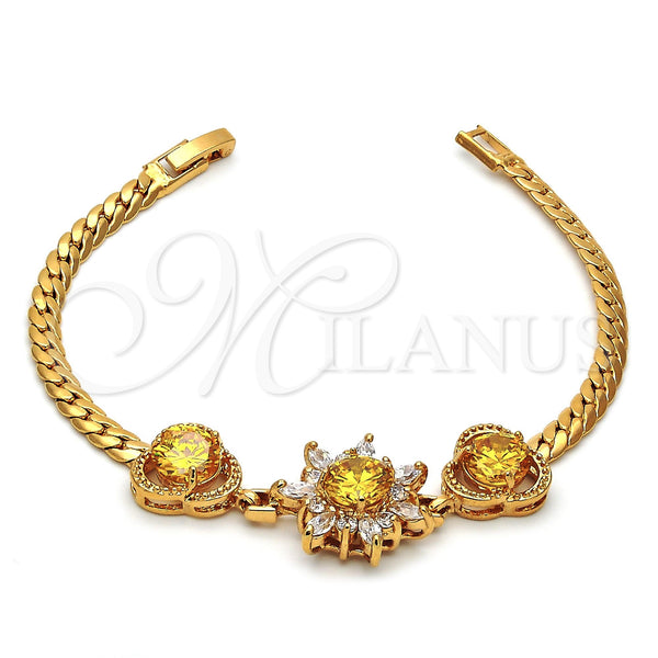 Pulsera Elegante 27.006 Oro Laminado, Diseño de Flor, con Dorado and Blanca Zirconia Cubica, Diamantado, Tono Dorado (7 Inches Length)