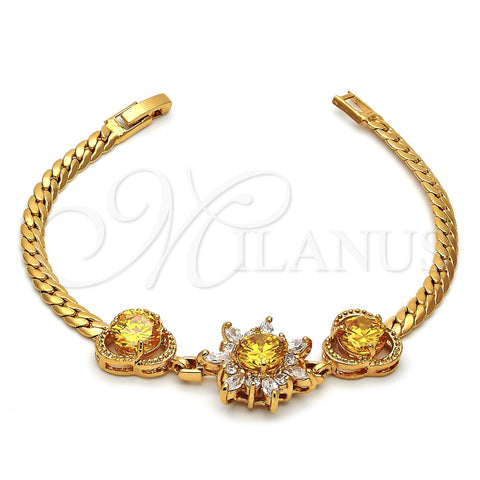 Pulsera Elegante 27.006 Oro Laminado, Diseño de Flor, con Dorado and Blanca Zirconia Cubica, Diamantado, Tono Dorado (7 Inches Length)