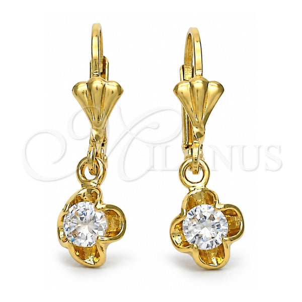 Arete Colgante 5.073.012 Oro Laminado, Diseño de Flor, con Blanca Zirconia Cubica, Pulido, Tono Dorado