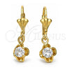 Arete Colgante 5.073.012 Oro Laminado, Diseño de Flor, con Blanca Zirconia Cubica, Pulido, Tono Dorado