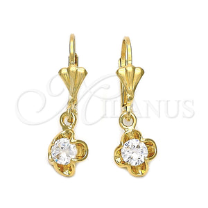 Arete Colgante 5.073.012 Oro Laminado, Diseño de Flor, con Blanca Zirconia Cubica, Pulido, Tono Dorado