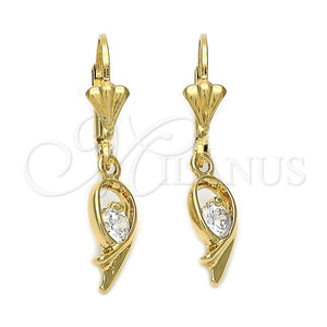 Arete Colgante 5.029.014 Oro Laminado, Diseño de Pescado, con Blanca Zirconia Cubica, Pulido, Tono Dorado