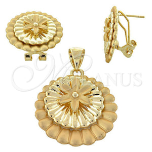 Juego de Arete y Dije de Adulto 5.051.008 Oro Laminado, Diseño de Flor, Pulido, Tono Dorado