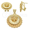 Juego de Arete y Dije de Adulto 5.051.008 Oro Laminado, Diseño de Flor, Pulido, Tono Dorado