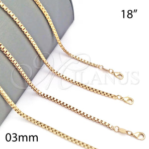 Gargantilla Basica 5.222.037.18 Oro Laminado, Diseño de Box, Pulido, Tono Dorado (03 MM Thickness, 18 Inches Length)