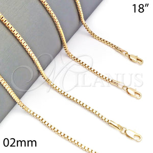 Gargantilla Basica 5.222.038.18 Oro Laminado, Diseño de Box, Pulido, Tono Dorado (02 MM Thickness, 18 Inches Length)