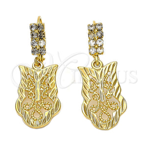 Arete Colgante 5.109.009 Oro Laminado, con Blanca Zirconia Cubica, Diamantado, Tono Dorado