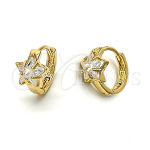Argolla Huggie 5.130.021 Oro Laminado, Diseño de Estrella, con Blanca Zirconia Cubica, Pulido, Tono Dorado