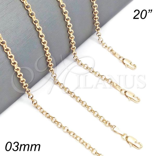 Gargantilla Basica 5.223.021.20 Oro Laminado, Diseño de Rolo, Pulido, Tono Dorado (03 MM Thickness, 20 Inches Length)