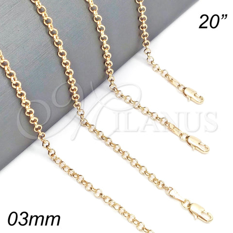 Gargantilla Basica 5.223.021.20 Oro Laminado, Diseño de Rolo, Pulido, Tono Dorado (03 MM Thickness, 20 Inches Length)