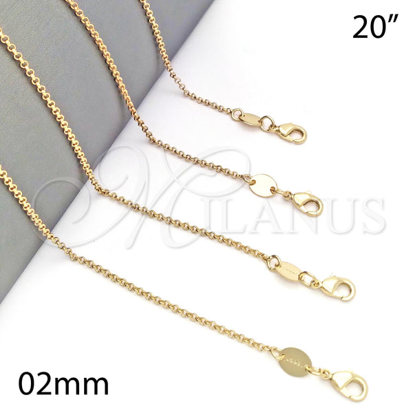 Gargantilla Basica 5.223.023.20 Oro Laminado, Diseño de Rolo, Pulido, Tono Dorado (0.50 Gauge, 02 MM Thickness, 20 Inches Length)