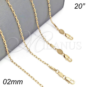 Gargantilla Basica 5.223.022.20 Oro Laminado, Diseño de Rolo, Pulido, Tono Dorado (0.60 Gauge, 02 MM Thickness, 20 Inches Length)