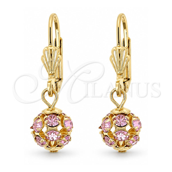 Arete Colgante 5.120.020 Oro Laminado, Diseño de Bola, con Blanca Zirconia Cubica, Pulido, Tono Dorado
