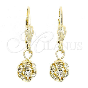 Arete Colgante 5.120.022 Oro Laminado, Diseño de Bola, con Blanca Zirconia Cubica, Pulido, Tono Dorado