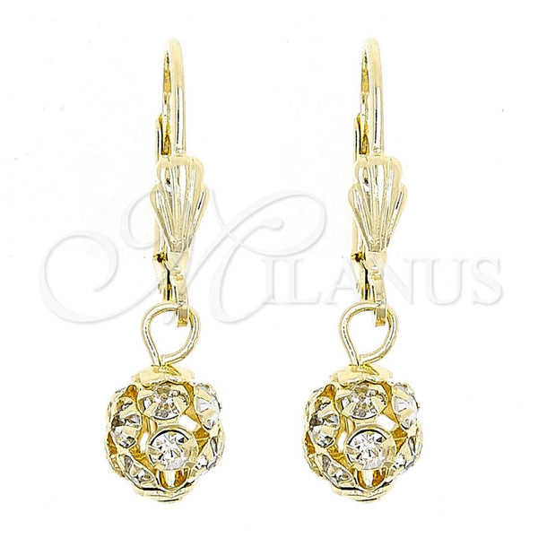 Arete Colgante 5.120.022 Oro Laminado, Diseño de Bola, con Blanca Zirconia Cubica, Pulido, Tono Dorado
