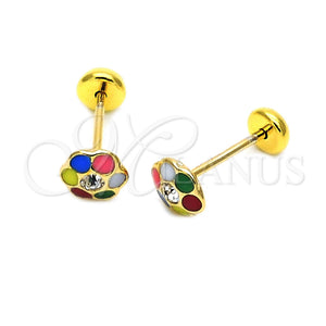 Arete Dormilona 5.126.085 Oro Laminado, Diseño de Flor, Esmaltado Multicolor, Tono Dorado