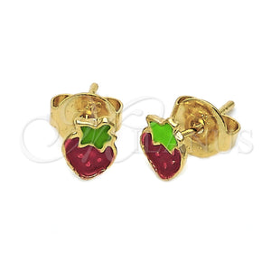 Arete Dormilona 5.126.088 *PROMO* Oro Laminado, Diseño de Fresa, Esmaltado Rojo, Tono Dorado
