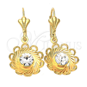 Arete Colgante 02.32.0275 Oro Laminado, Diseño de Flor, con Blanca Zirconia Cubica, Diamantado, Tono Dorado