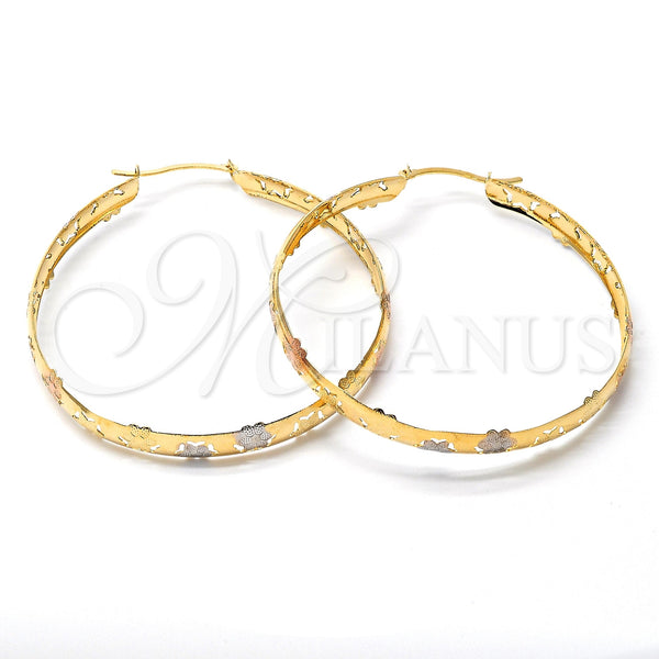 Argolla Grande 02.32.0277 Oro Laminado, Diseño de Flor y Corazón, Diamantado, Tres Tonos