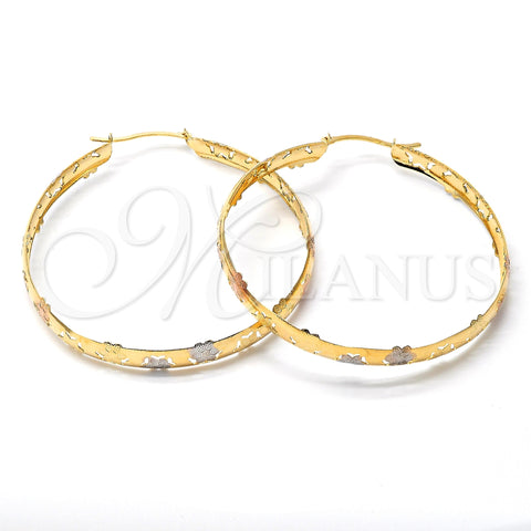 Argolla Grande 02.32.0277 Oro Laminado, Diseño de Flor y Corazón, Diamantado, Tres Tonos