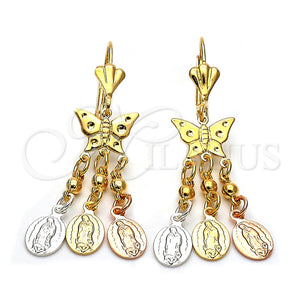 Arete Chandelier 59.01 Oro Laminado, Diseño de Mariposa y Pajaro, Diamantado, Tres Tonos