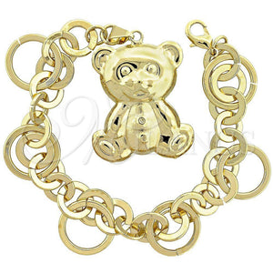 Pulsera de Dije 5.005.005 Oro Laminado, Diseño de Osito, Pulido, Tono Dorado (19 MM Thickness, 8 Inches Length)