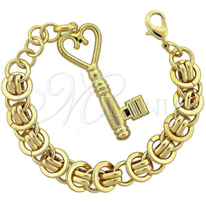 Pulsera de Dije 5.005.011 Oro Laminado, Diseño de Llave, Pulido, Tono Dorado (0.35 Gauge, 19 MM Thickness, 8 Inches Length)
