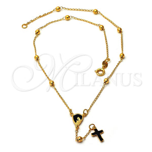 Rosario Mediano 5.212.010.16 Oro Laminado, Diseño de Virgen Maria y Cruz, Esmaltado, Tono Dorado