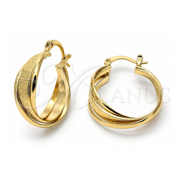 Argolla Pequeña 5.154.030 Oro Laminado, Diseño de Torcido y Llave Griega, Diamantado, Tono Dorado