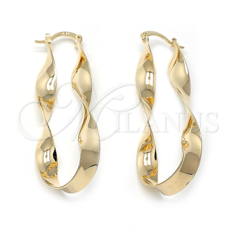 Argolla Grande 5.158.007 Oro Laminado, Diseño de Torcido, Pulido, Tono Dorado