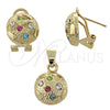 Juego de Arete y Dije de Adulto 5.047.009 Oro Laminado, Diseño de Bola, con Multicolor Cristal, Diamantado, Tono Dorado