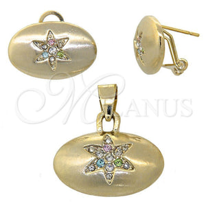 Juego de Arete y Dije de Adulto 10.63.0199 Oro Laminado, con Blanca Cristal, Pulido, Tono Dorado