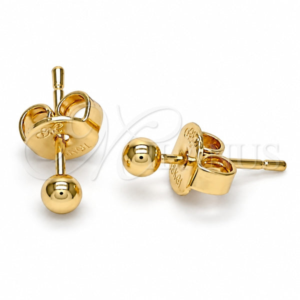Arete Dormilona 5.128.007 Oro Laminado, Diseño de Bola, Pulido, Tono Dorado