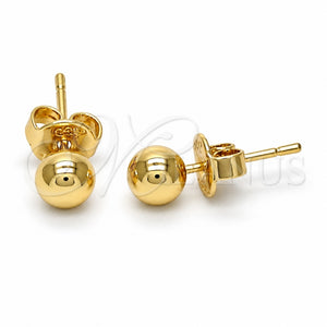 Arete Dormilona 5.128.009 Oro Laminado, Diseño de Bola, Pulido, Tono Dorado