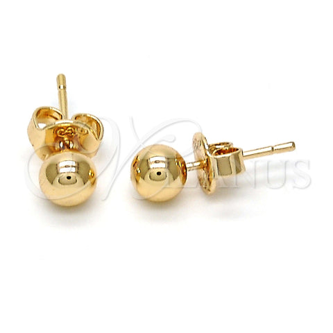Arete Dormilona 5.128.009 Oro Laminado, Diseño de Bola, Pulido, Tono Dorado
