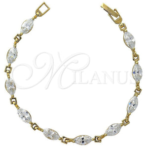 Pulsera Elegante 5.029.002 Oro Laminado, Diseño de Oja, con Blanca Zirconia Cubica, Pulido, Tono Dorado (05 MM Thickness, 7 Inches Length)