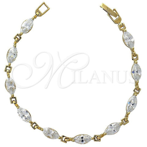 Pulsera Elegante 5.029.002 Oro Laminado, Diseño de Oja, con Blanca Zirconia Cubica, Pulido, Tono Dorado (05 MM Thickness, 7 Inches Length)