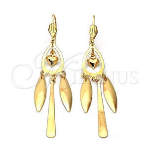 Arete Chandelier 02.63.0611 Oro Laminado, Diseño de Corazón y Gota, Pulido, Tono Dorado