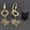 Arete Colgante 02.63.0617 Oro Laminado, Diseño de Corazón y Flor, Diamantado, Tono Dorado