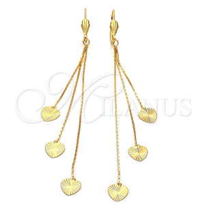 Arete Largo 02.63.0627 Oro Laminado, Diseño de Corazón y Long Box, Diamantado, Tono Dorado