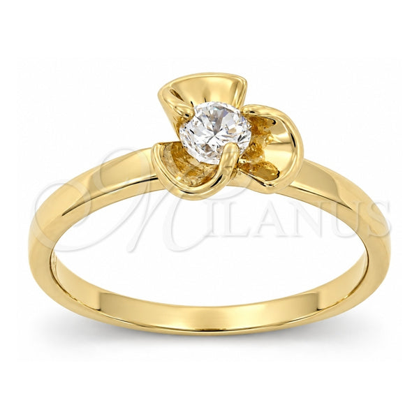 Anillo Multi Piedra 5.166.025.06 Oro Laminado, Diseño de Flor, con Blanca Zirconia Cubica, Pulido, Tono Dorado (Size 6)